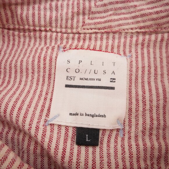 Split Co Men's size L Short Sleeve Button-up Shirt Casual Striped Flap Pockets - Picture 6 of 10